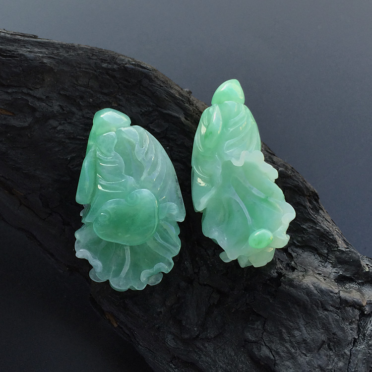 糯冰种绿晴水白菜挂件（一对）