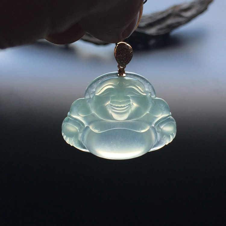 (超值推荐)冰玻种晴水玉佛挂件（金扣）