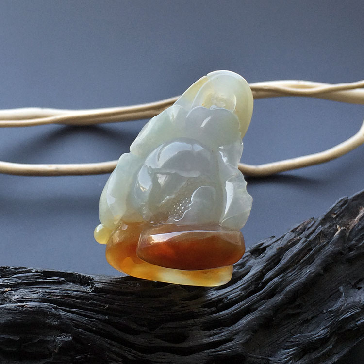 糯冰种晴水红黄翡花开富贵挂件