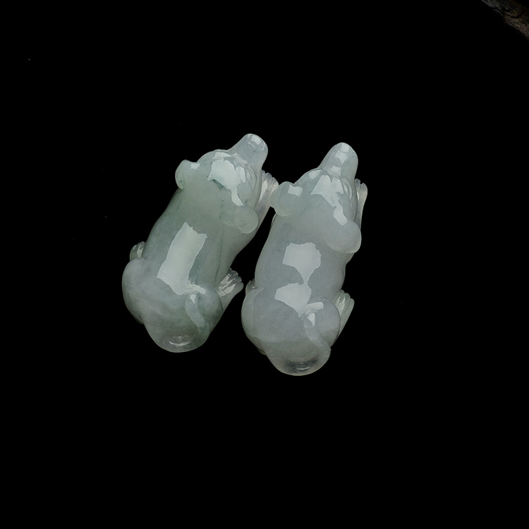 糯冰种略飘花旺财挂件（一对）