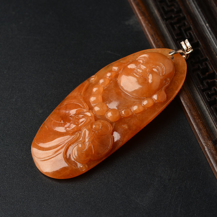 糯冰种红黄翡纳福挂件