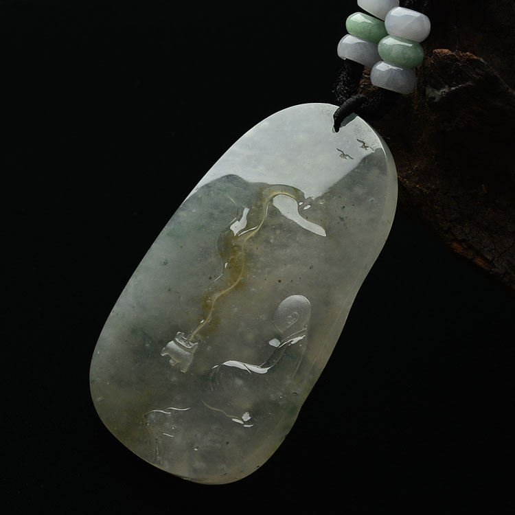 (超值推荐)（高松峰大师作品）冰种略飘花禅悟挂件