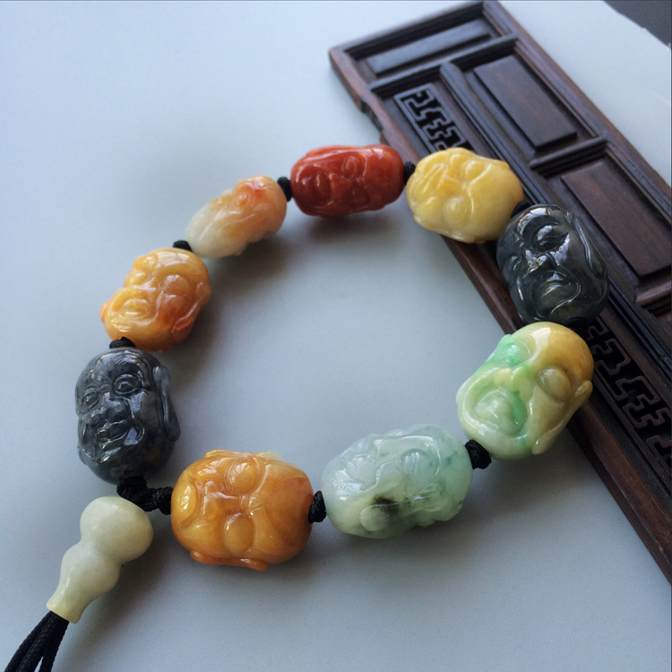 糯冰种三彩罗汉头手链