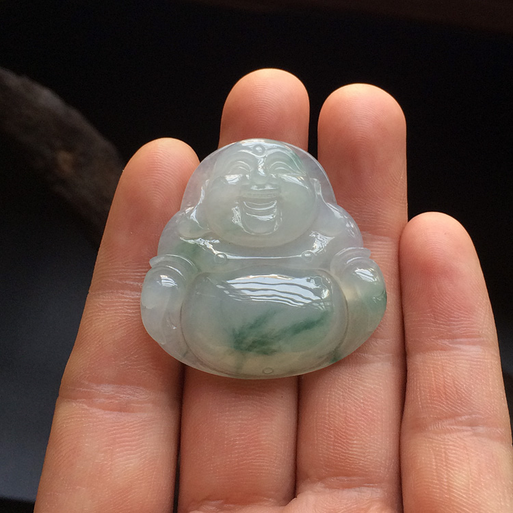 糯冰种飘花玉佛挂件