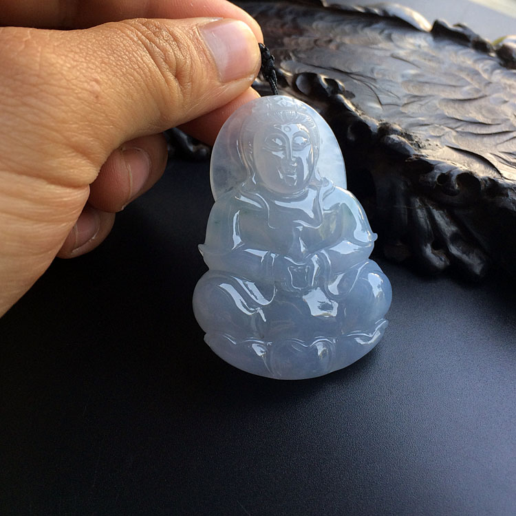 糯冰种紫罗兰略飘花观音挂件