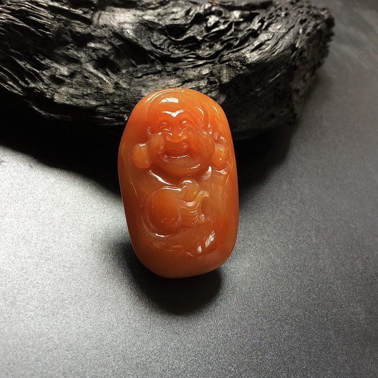 糯冰种红黄翡玉佛挂件