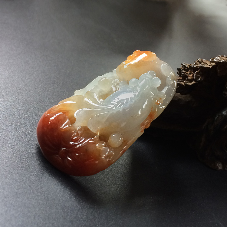糯冰种红黄翡年年有余挂件
