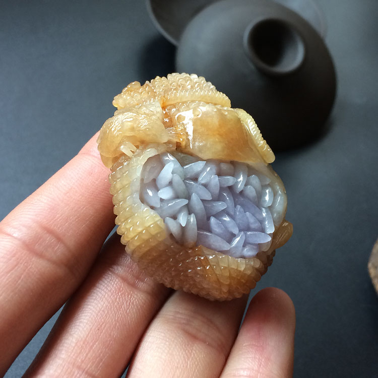 糯冰种淡黄翡代代有福挂件