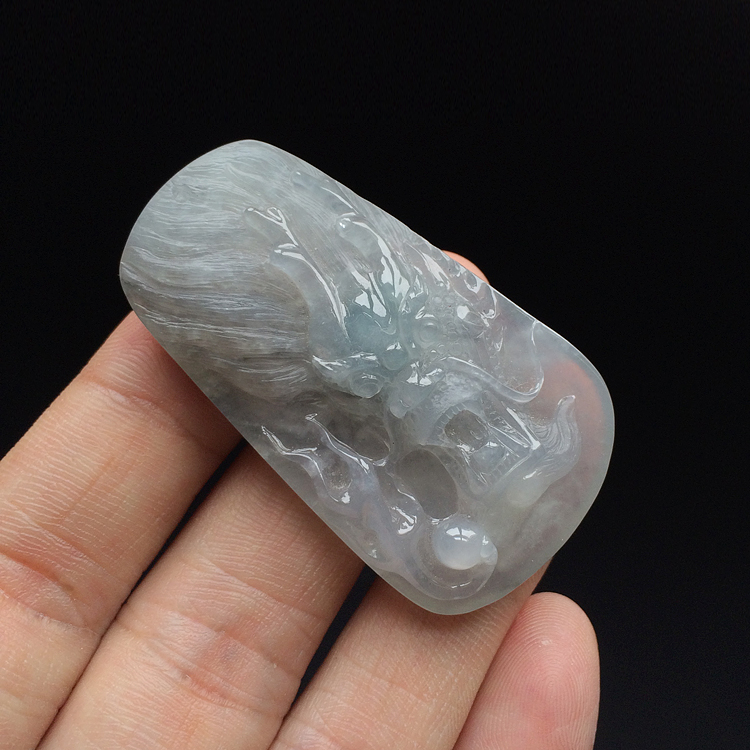 (超值推荐)冰种水墨色龙牌挂件