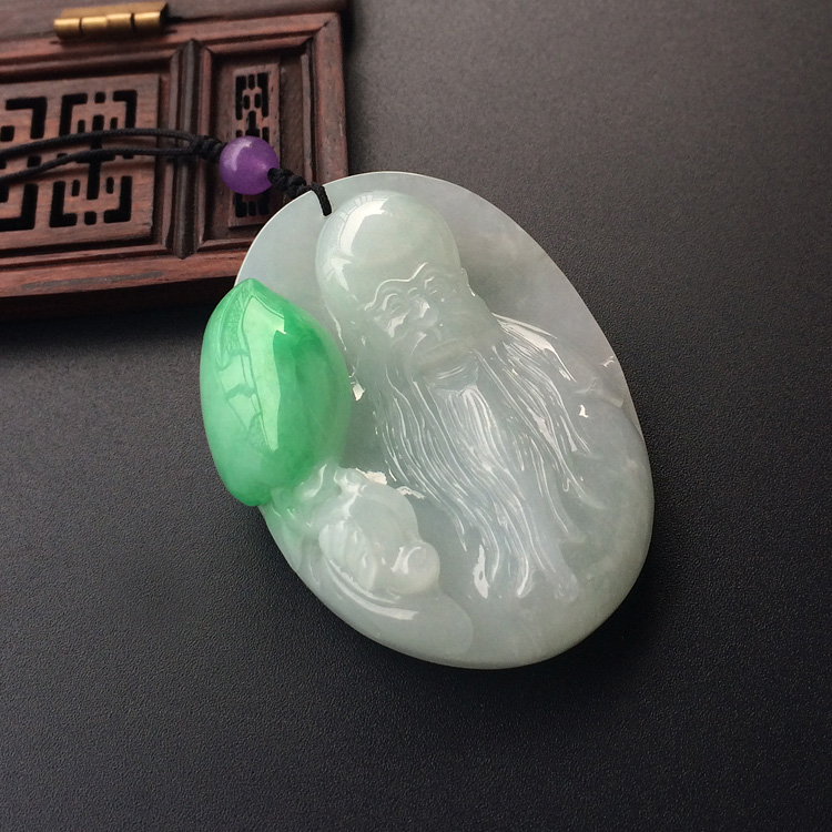 （超值推荐）糯冰种飘翠寿星挂件