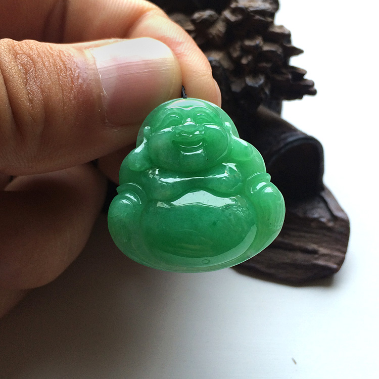(超值推荐)糯冰种翠色玉佛挂件