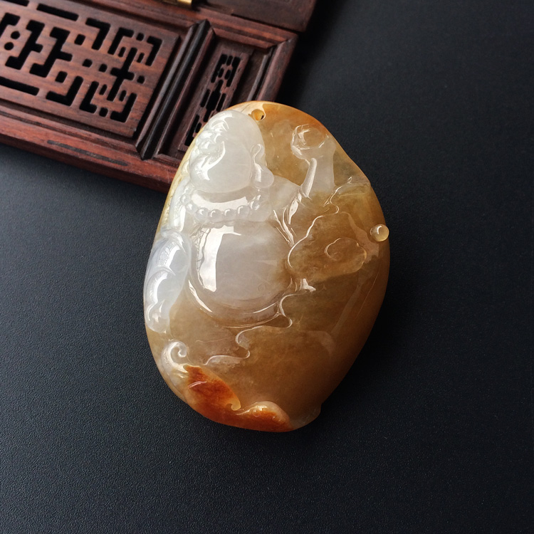 （超值推荐）糯冰种褐黄翡玉佛挂件