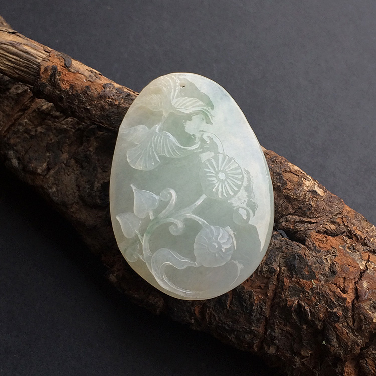 糯冰种晴水略飘花比翼双飞挂件
