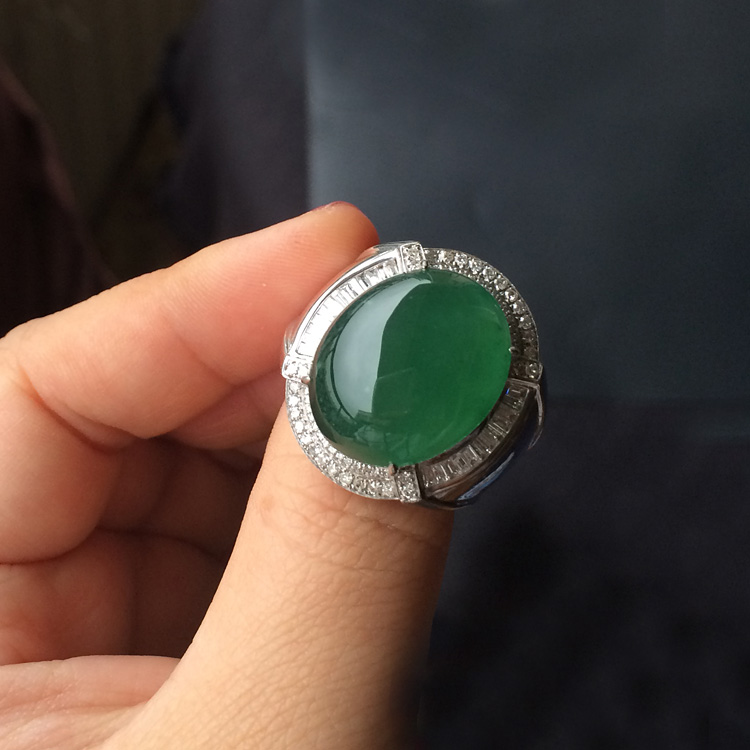 (超值推荐)冰种蓝绿镶白金钻石戒指