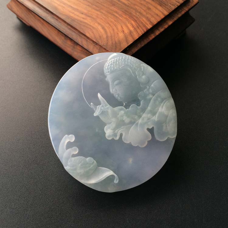 (超值推荐)糯冰种淡紫罗兰释迦牟尼挂件