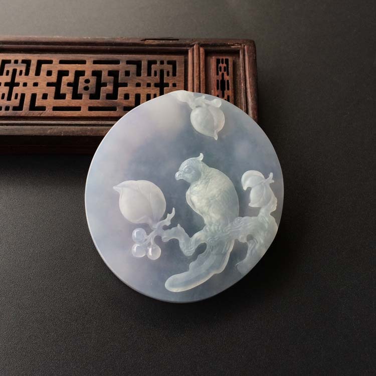 (超值推荐)糯冰种淡紫罗兰喜上枝头挂件