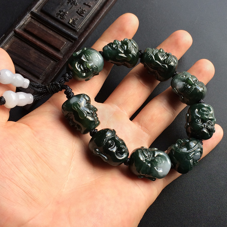 糯冰种蓝水罗汉头手链