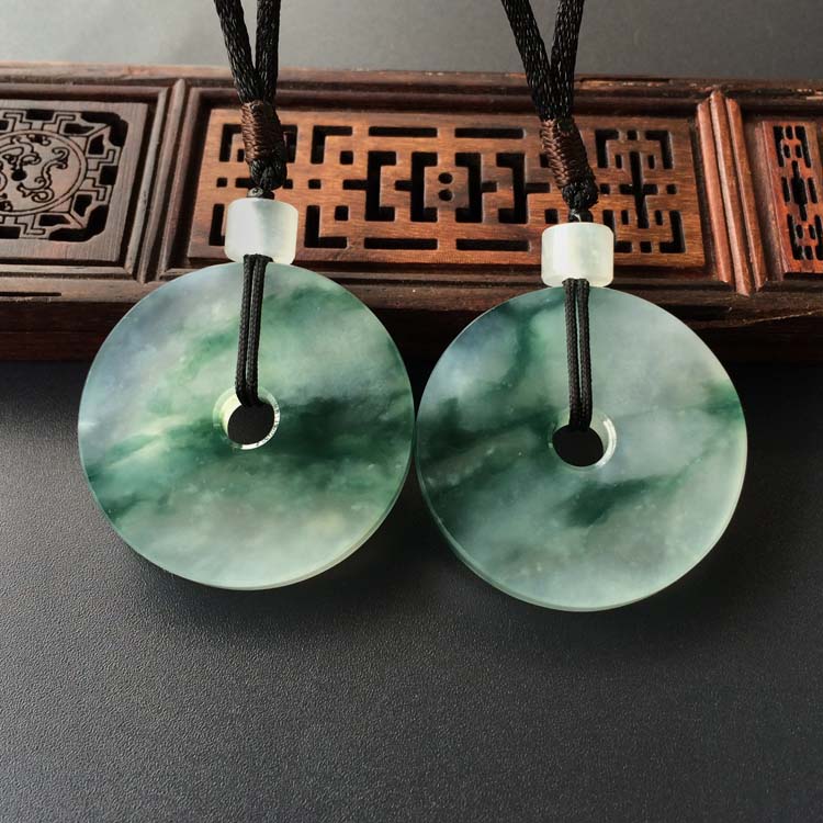 (超值推荐)冰种飘花平安扣挂件(一对)