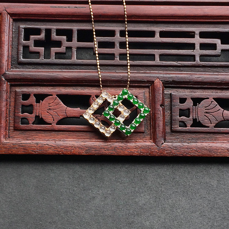 玻璃种/冰种无色/阳绿镶玫瑰金钻石胸坠
