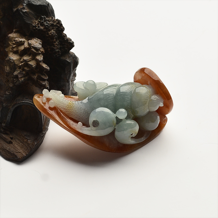 糯冰种晴水褐红翡安居乐业挂件