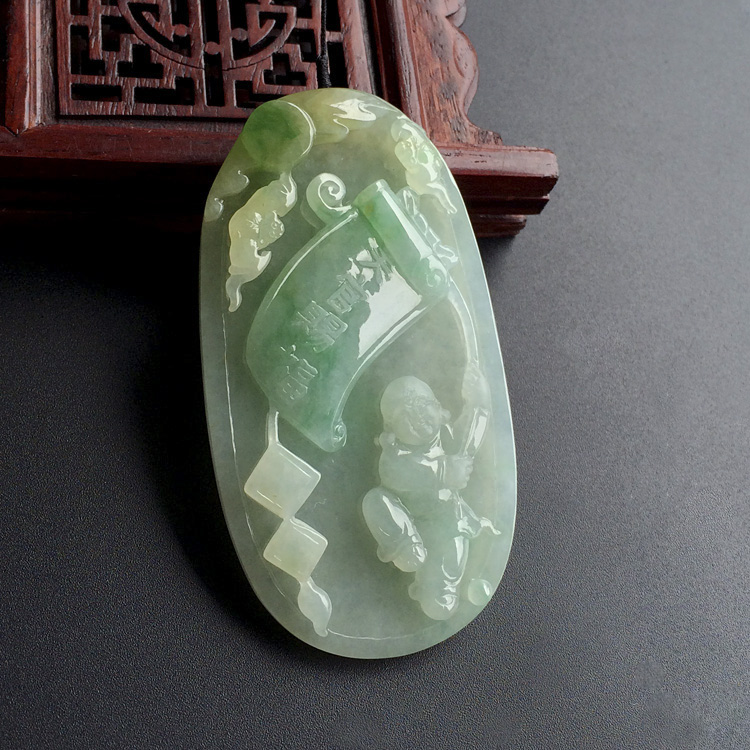 糯冰种三彩天官赐福挂件