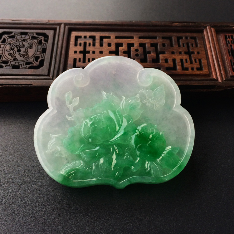 (超值推荐)糯冰种春带彩花开富贵挂件