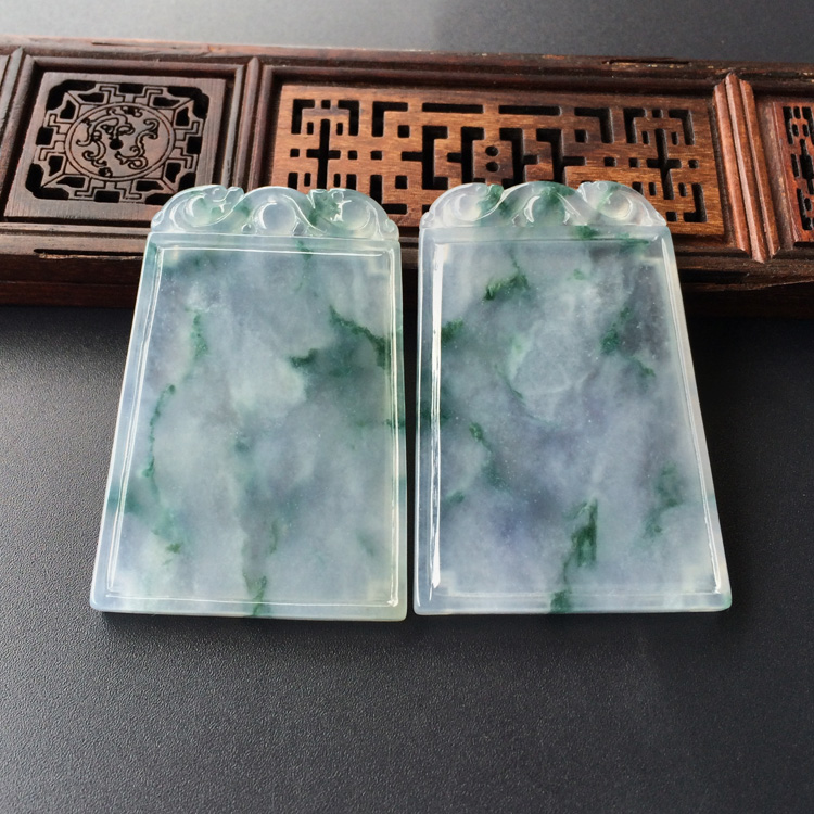 (超值推荐)冰种紫罗兰飘花平安牌挂件(一对)