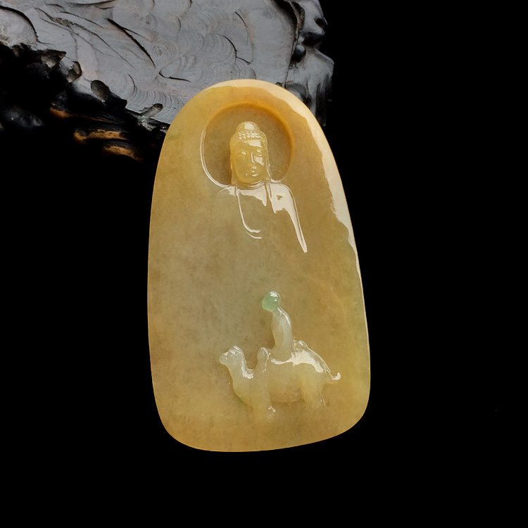 (超值推荐)糯冰种黄翡飘翠苦行僧挂件
