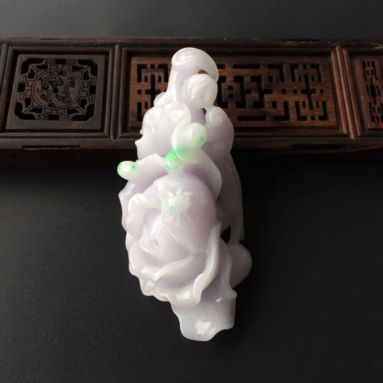 (超值推荐)糯冰种春带彩花开富贵挂件
