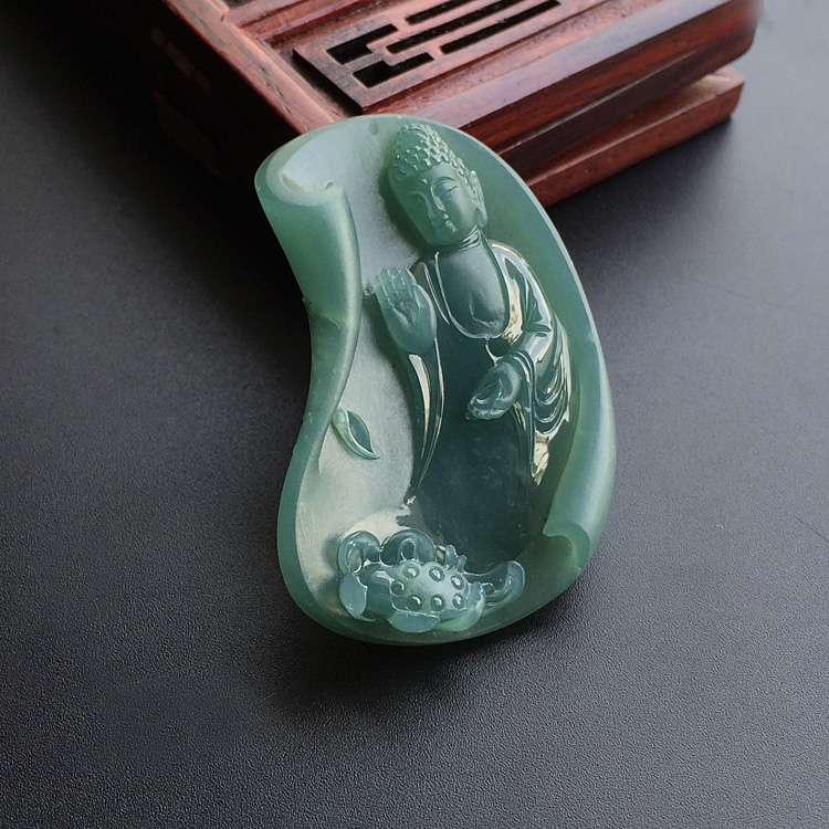 (超值推荐)糯冰种蓝水阿弥陀佛挂件
