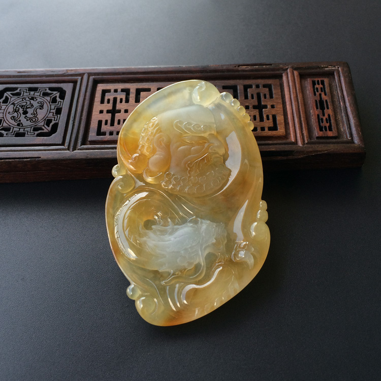 (超值推荐)冰种褐黄翡达摩挂件