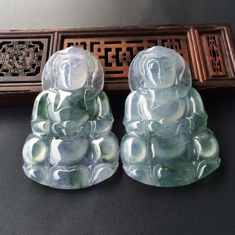 (超值推荐)冰种飘花观音挂件(一对)
