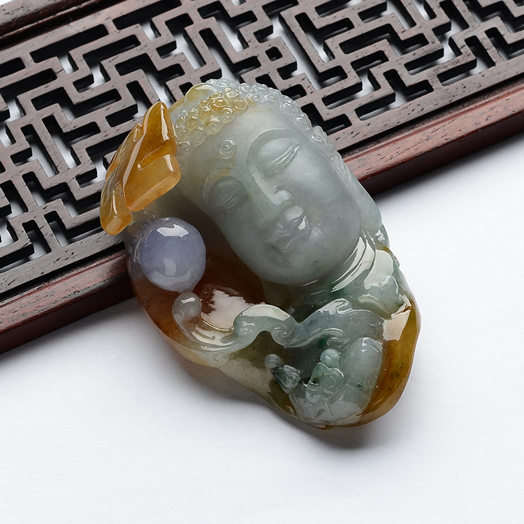 (超值推荐)糯冰种三彩释迦牟尼挂件