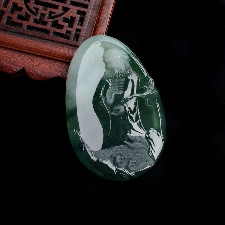 冰种飘花达摩挂件