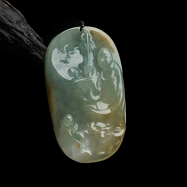 糯冰种黄翡飘花传道挂件