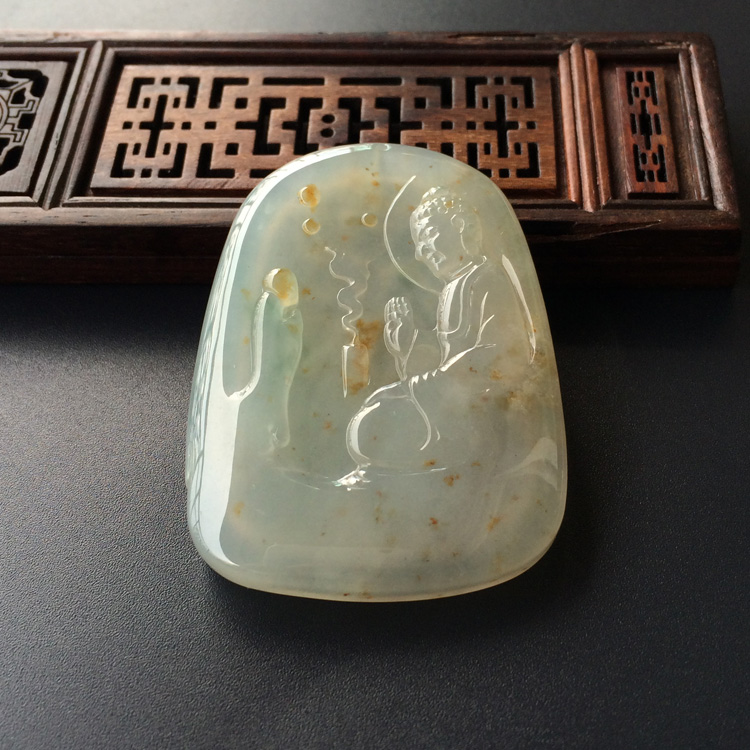 (超值推荐)冰种褐黄翡略飘花求佛挂件