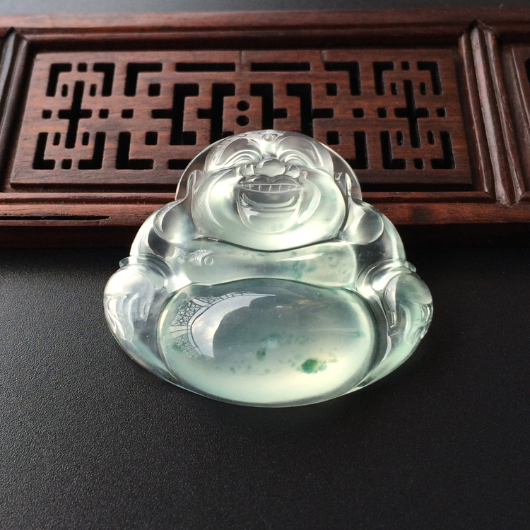 (超值推荐)冰玻种飘花玉佛挂件