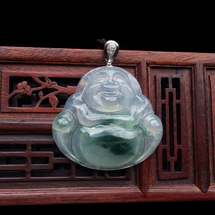 冰种飘花玉佛挂件
