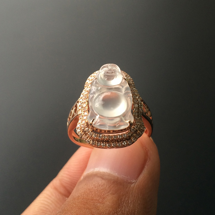 (超值推荐)冰种淡晴水镶玫瑰金钻石站佛戒指