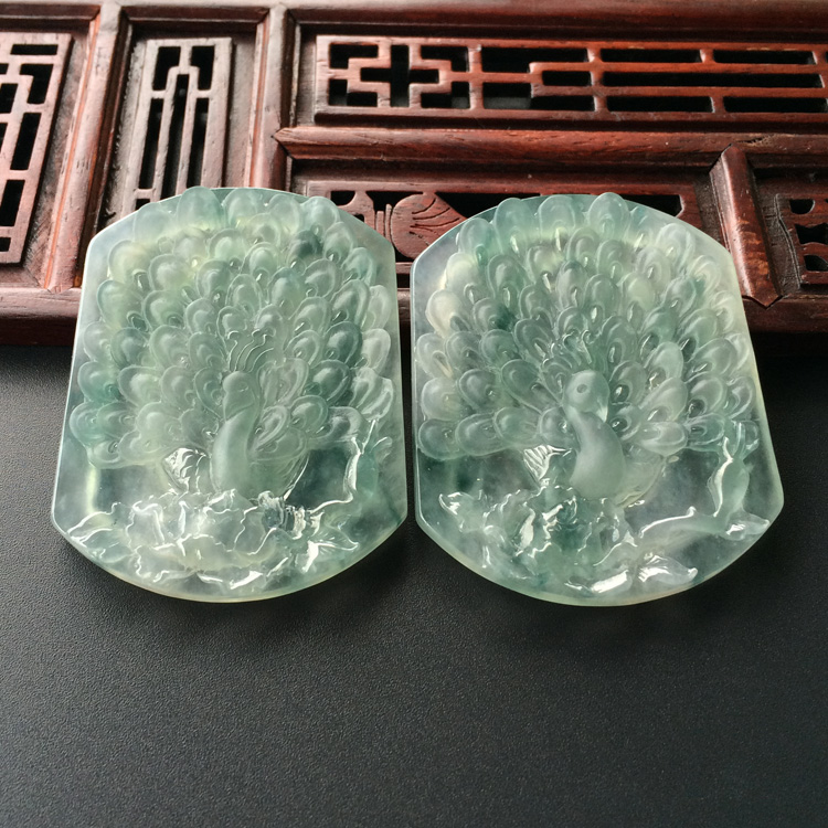 (超值推荐)冰种飘花花开富贵挂件(一对走)