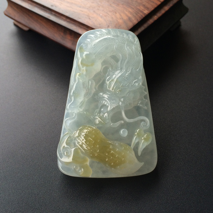 (超值推荐)糯冰种晴水褐黄翡生意兴隆挂件