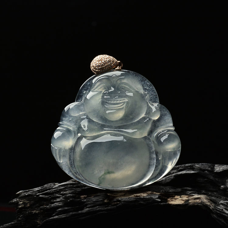 冰种略飘花玉佛挂件