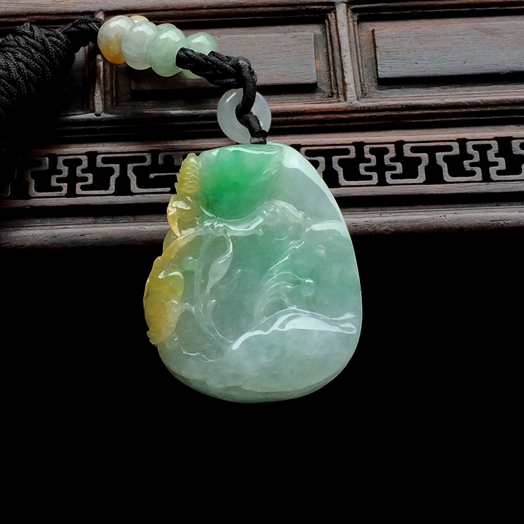 （超值推荐）糯冰种三彩一路连升挂件