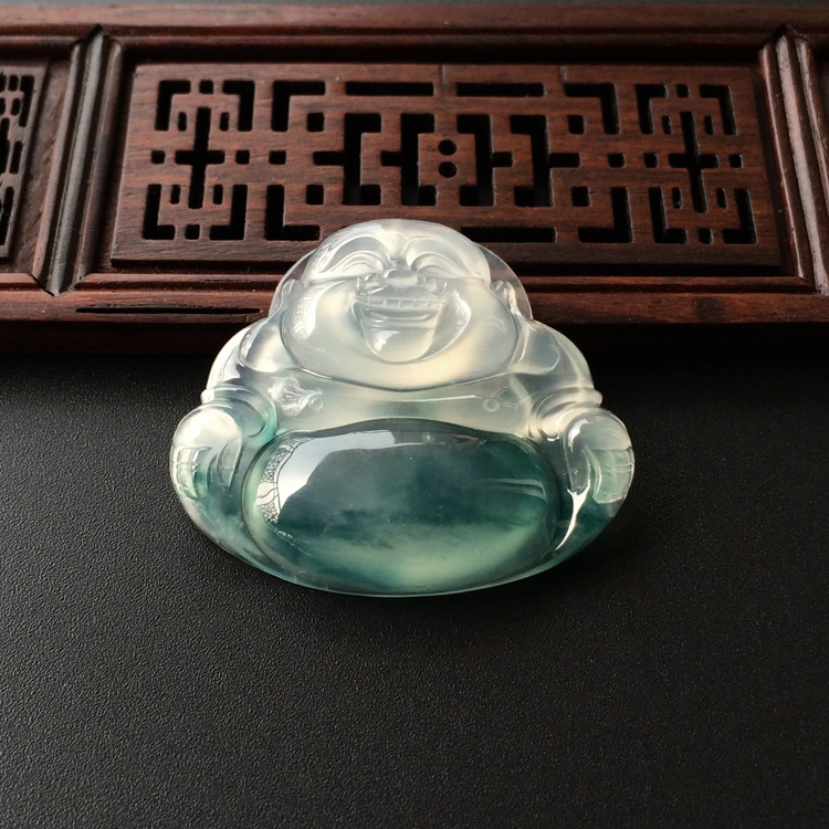 (超值推荐)冰种飘蓝花玉佛挂件