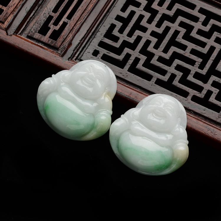(超值推荐)糯冰种略飘翠玉佛挂件(一对)