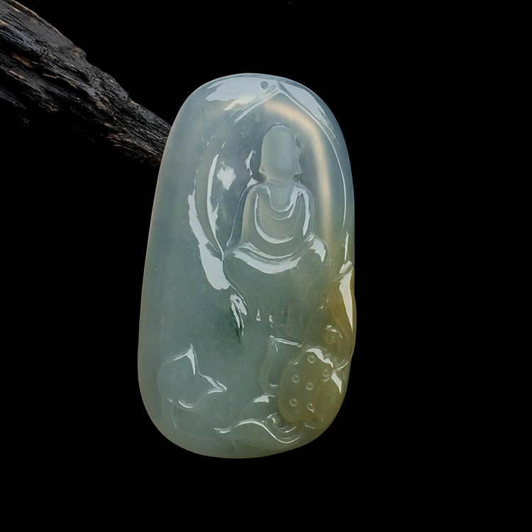 冰种黄翡飘花莲悟挂件
