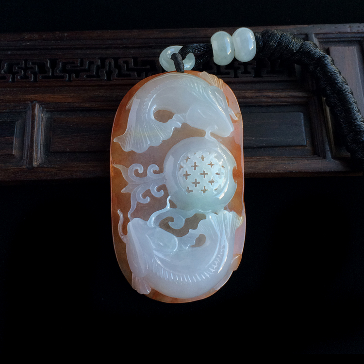 糯冰种红黄翡年年有余挂件