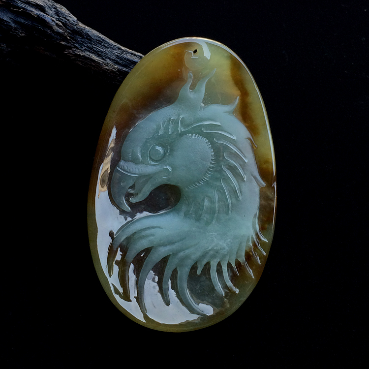 糯冰种晴水褐黄翡高瞻远瞩挂件