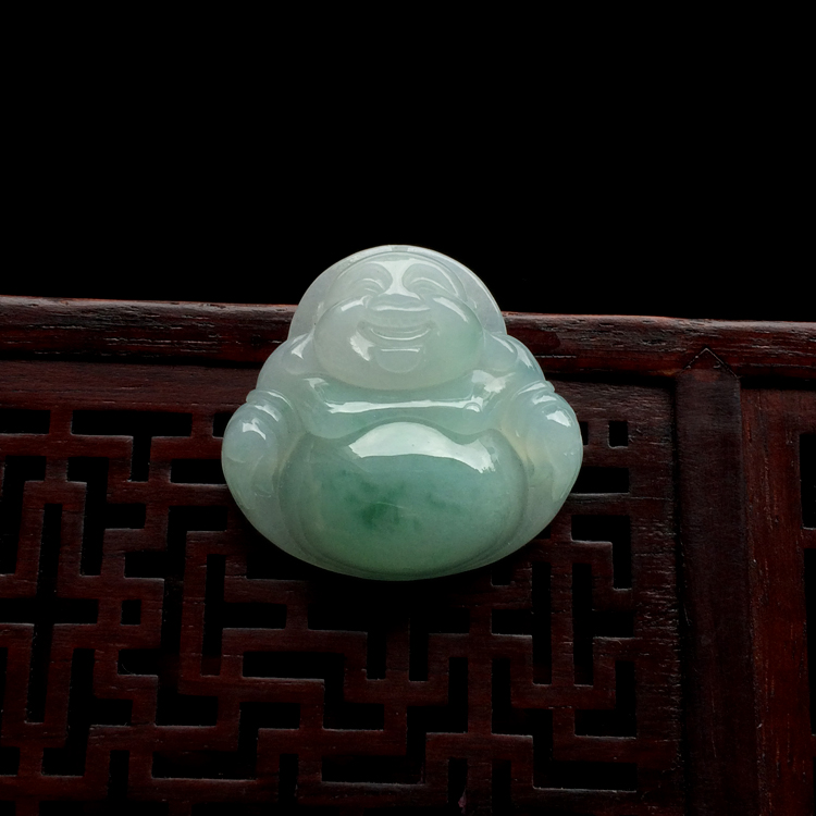 （超值推荐）糯冰种飘绿花玉佛挂件
