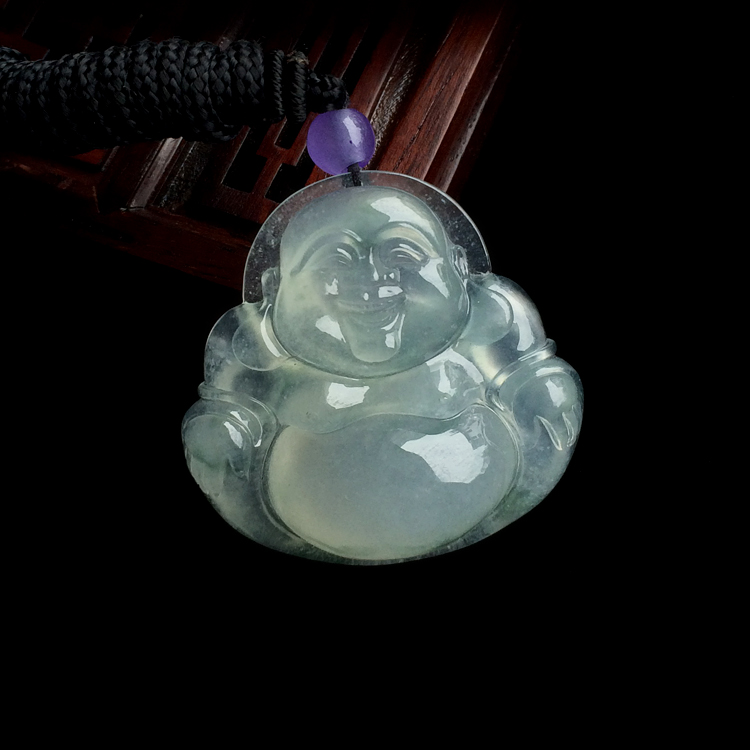 冰种飘花玉佛挂件